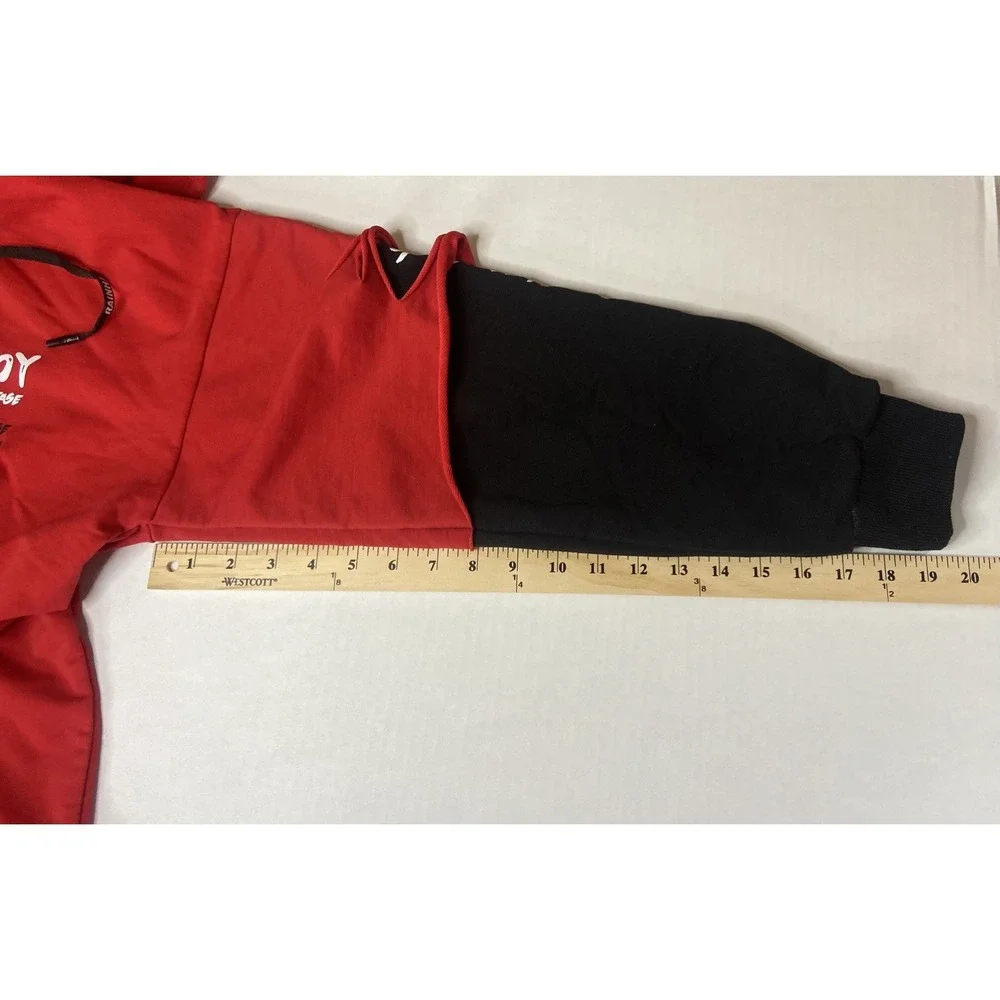 Yuge Fashion Red Black Layered Distressed Graphic Hoodie Mens 3XL Streetwear - Picture 8 of 16
